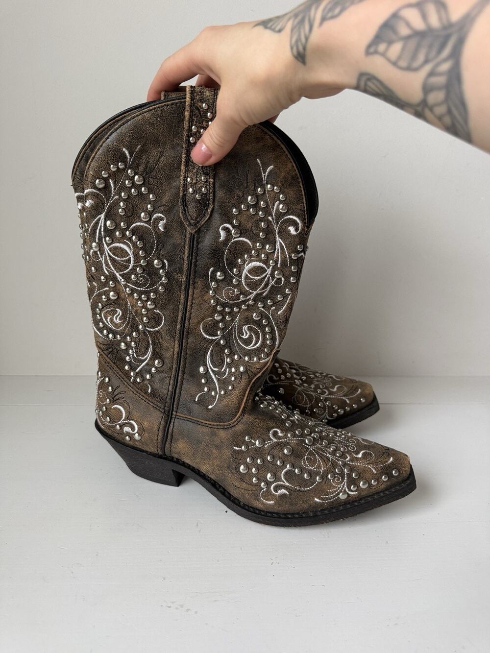 Rockin Country Western Boots Womens 7.5 Brown Leather Pointy Toe Cowboy Rodeo